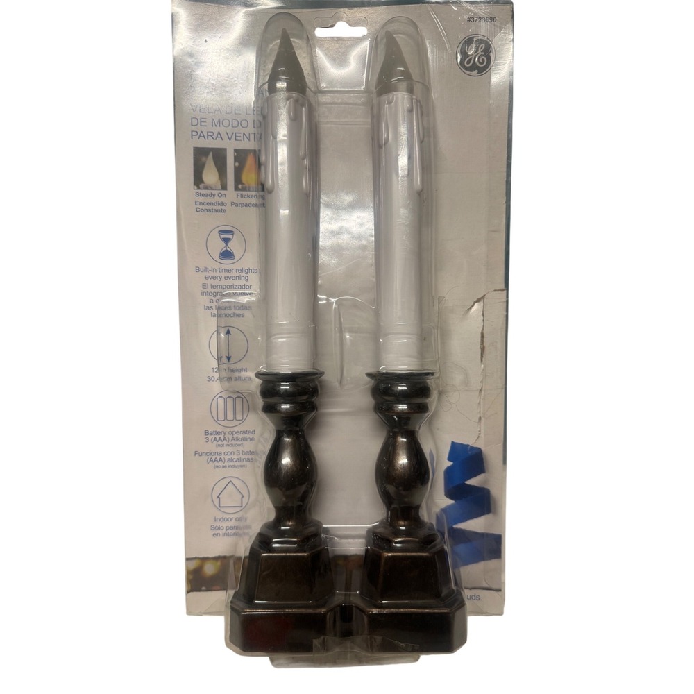 GE LED Window Candles 2 Pack Bronze Base Battery Operated Timer 12 Inch 3723690